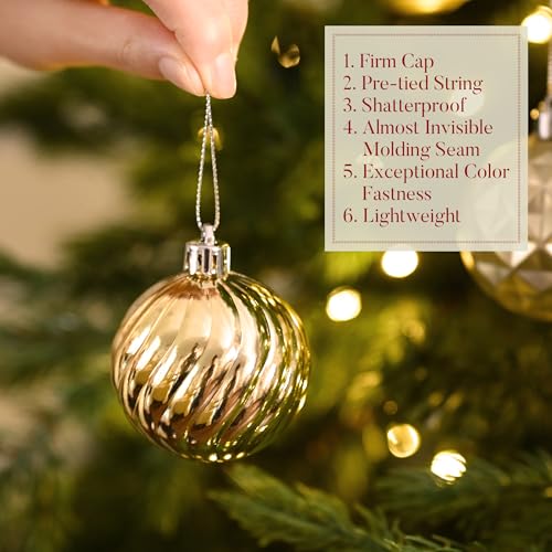 Valery Madelyn White Gold Christmas Ornaments Set 24ct - Shatterproof Holiday Tree Decorations