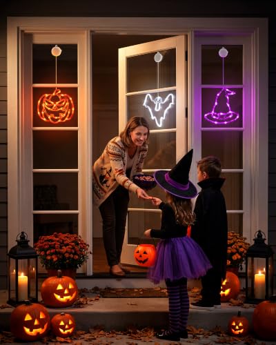 Minetom 3 Pack Halloween Window Lights - Pumpkin Ghost Hat with Timer
