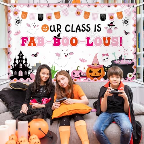 Halloween Classroom Banner Our Class Is FAB-BOO-LOUS 5.9x3.6ft Ghost Bat Spider Decor