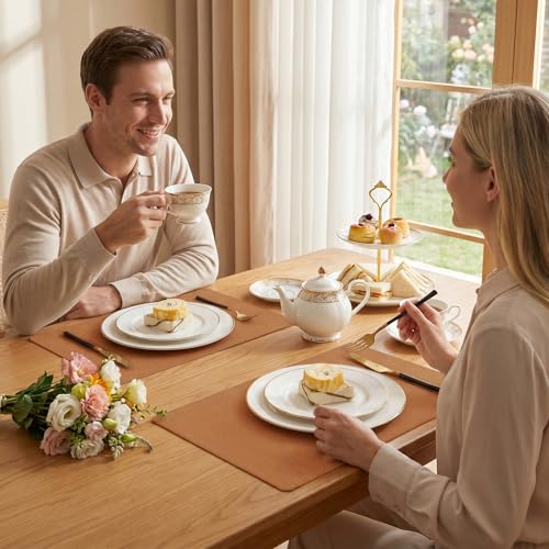 Faux Leather Vinyl Placemats Set of 4 - Orange, Rectangular, Heat-Resistant