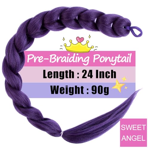 Dark Purple 24 Inch Braided Ponytail Extension - Long Hair Styling Accessory