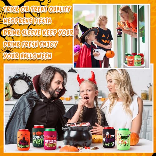 Halloween Beer Can Cooler Sleeves 24 Pack - Insulated 12 oz Drink Wraps