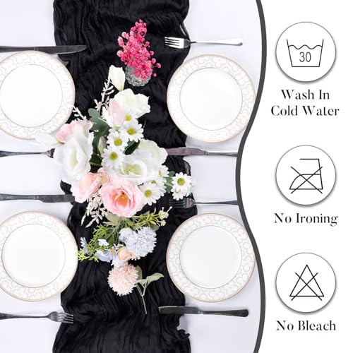 Black Cheesecloth Table Runner 10Ft - 4 Pack 23 x 120 Inches - Elegant Decor