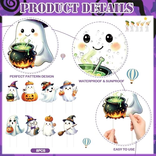 Halloween Yard Signs Decorations Pumpkin Ghost Outdoor Stakes - 8 Pack, 12x13 Inch, Variation: Pumpkin Ghost