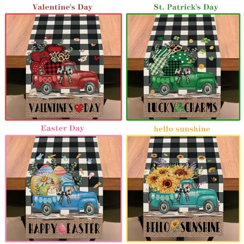 8 Pcs Holiday Truck Burlap Table Runners Set - Rustic Farmhouse Decor