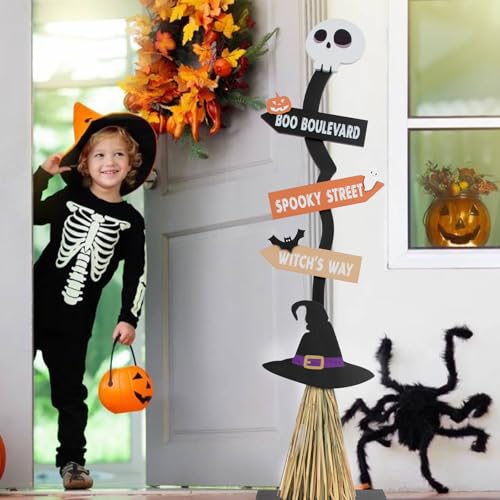 Lighted Halloween Witch Broom Decor for Indoor Outdoor Spooky Festivities