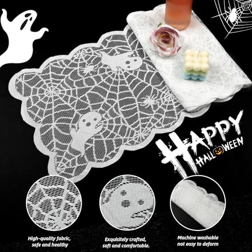 Spider Ghost Halloween Table Runner 13x72 Inch White Lace Web Decor - 2 Pack