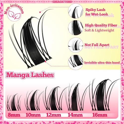 Gmagictobo Manga Lash Clusters Kit - Fairy Spiky Anime False Eyelashes with Glue & Tweezers