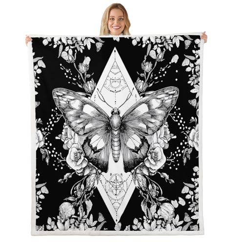 Gothic Moth Plush Throw Blanket Queen Size 90x90 Inches - Halloween Decor