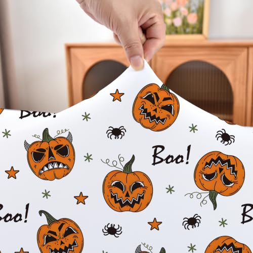Halloween Fitted Tablecloth with Elastic 48x68 Inch for Oval Tables - Pumpkin Pattern, Washable, Stretch Spandex Fabric