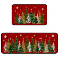 Christmas Tree Kitchen Rug Set - Red Non-Slip Xmas Floor Mats with Variation