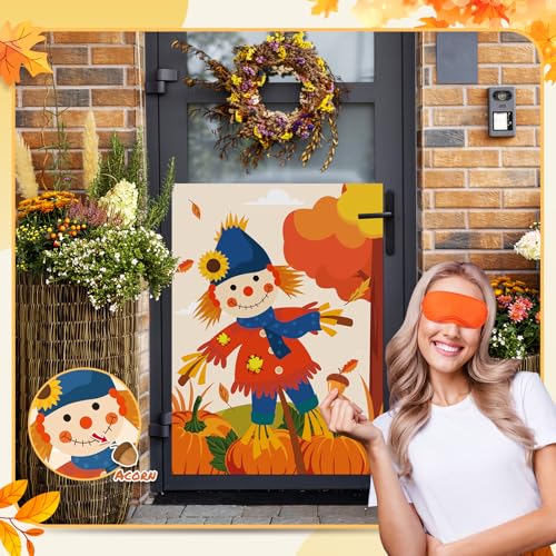 Fall Themed Pin the Nose on the Scarecrow Game Poster Set - Autumn Party Supplies