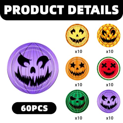 60Pcs Halloween Fruit & Pumpkin Paper Plates Party Supplies - Spooky Theme