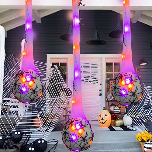 Halloween Hanging LED Spider Egg Sack Lights - Purple & Orange, 3 Pack, 3.2 ft