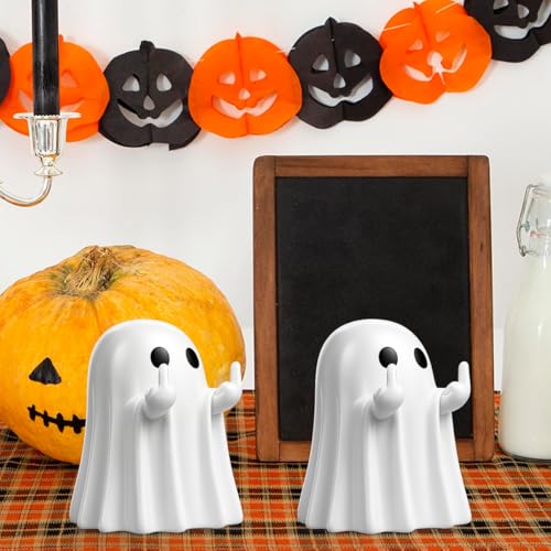 Set of 2 Halloween Ghost Figurines Indoor Home Decor for Desk & Shelf