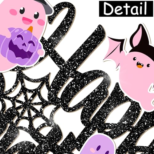 Halloween Ghost Birthday Cake Topper Black Glitter Pastel Ghosts 8 Inch