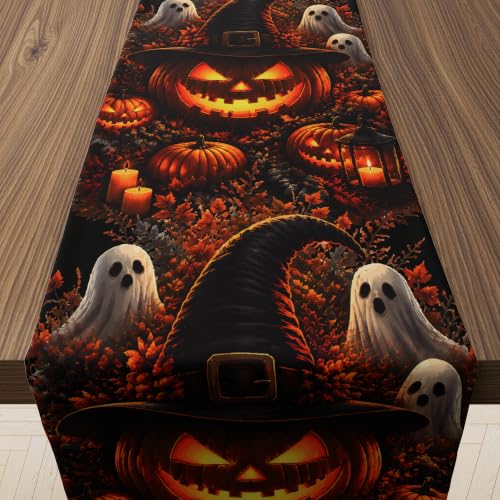 Halloween Spooky Ghost Pumpkin Witch Hat Table Runner with Variation