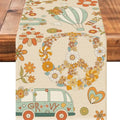 Peace Love Flower Linen Table Runner - Farmhouse Floral Decor for Kitchen & Dining