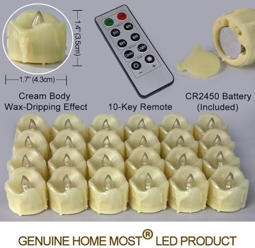 Cream Wax Dripping Flameless Votive Candles Set of 24 with Remote & Timer