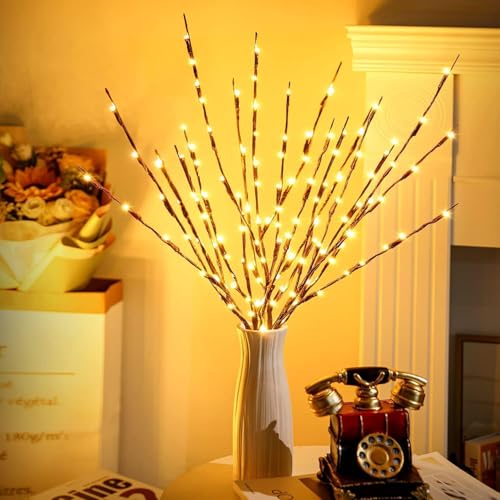 LED Branch Lights Battery Operated 30 Inch 20 Warm White Bulbs - 10 Pack, Flexible Willow Tree Filler