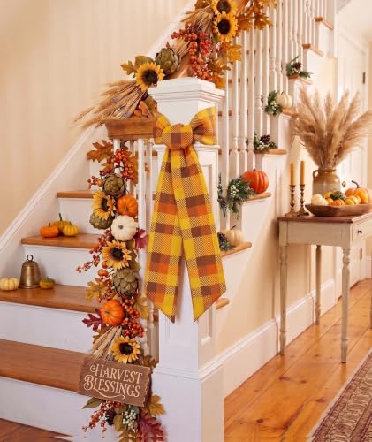 Fall Wreath Sash - Burnt Orange Plaid Ribbon for Front Door & Seasonal Decor
