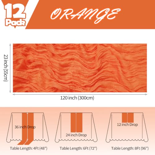 Orange Cheesecloth Table Runner 10Ft 23x120 Inch - 12 Pack, Elegant Home Decor