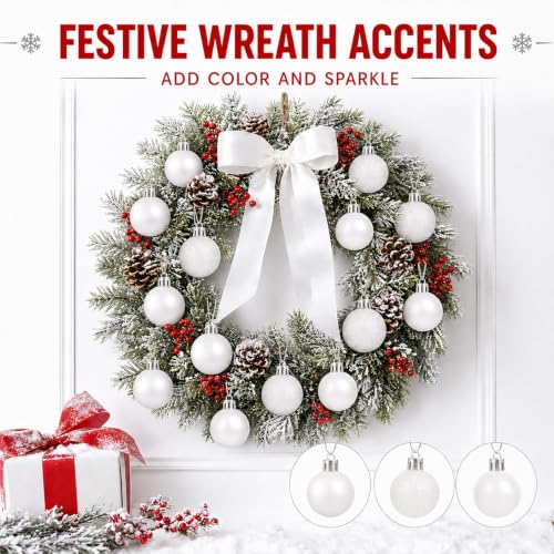 White Christmas Tree Ornaments Set - 24 Small 1.57 Inch Holiday Decorations