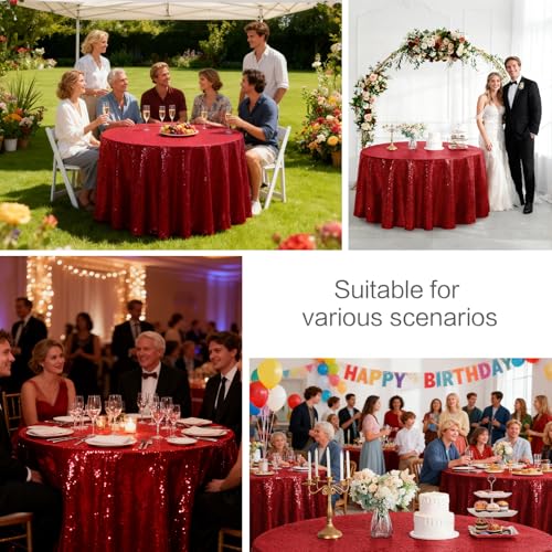 Burgundy 120-Inch Round Sequin Tablecloth Glitter Red for Wedding Party