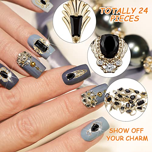 Black 3D Nail Charms Set with Rhinestones for Nail Art and Decorations