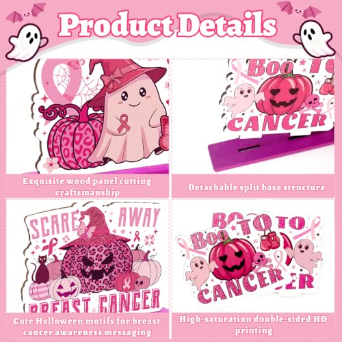 Pink Breast Cancer Awareness Halloween Wooden Table Decorations - 6 Pcs