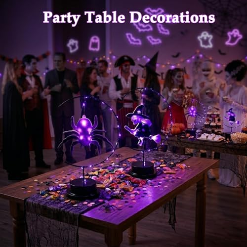 Halloween Night Light - Black Spider LED Table Lamp with Battery Operated Iron Decor