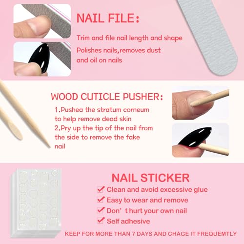 120Pcs Black Almond Short Press-On Nails with Glue Tabs & Manicure Kit
