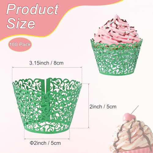 Dark Green Cupcake Wrappers 100-Pack Vine Design for Weddings & Parties