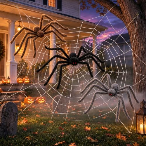 Giant Halloween Spider Decorations - 3 Pack 5 Ft Furry Outdoor Spiders