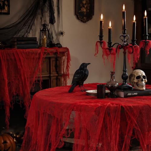 410 x 80 Inch Halloween Creepy Cloth - Red Spooky Gauze for Yard & Outdoor Decor