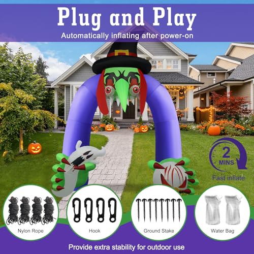 Giant 11Ft Creepy Witch Arch Inflatable Halloween Decoration – Outdoor Decor with LED Lights & Waterproof Design - Variation: Witch Arch