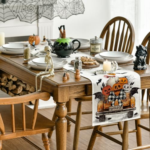 13 x 120 Inch Halloween Jack-O'-Lantern Pumpkin Ghost Spooky Table Runner Orange