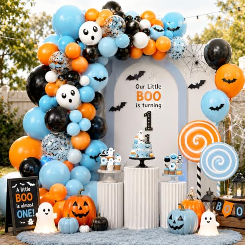 Blue Spooky One First Birthday Decorations Kit - Halloween Party Supplies for Boy