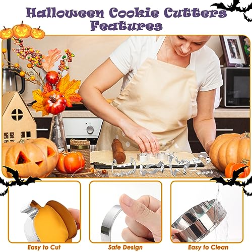 12Pcs Halloween Cookie Cutters Set - Stainless Steel Shapes for Baking & Crafts