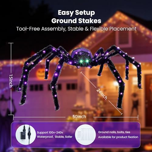 Gleamfest 4.2FT Giant Halloween Spider with 90 LEDs - Outdoor Decor, Waterproof, Light Up Spider - Variation of THIS listing