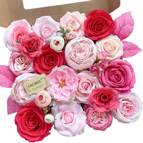 Pink Fake Roses Artificial Flowers Set for DIY Wedding Bouquets & Home Decor - Fuchsia Variation