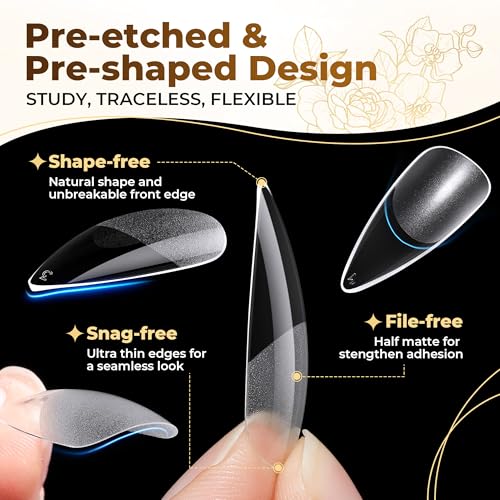 Medium Stiletto Clear Gel Nail Tips 504PCS for DIY Nail Art & Manicure