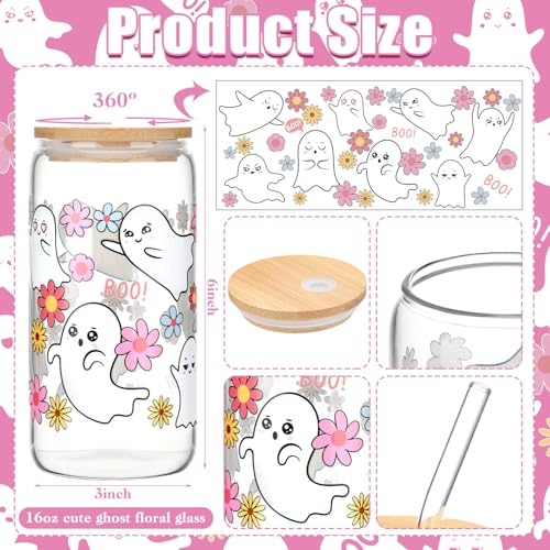 Halloween Ghost Flower Gift Set with Glass Cup Blanket Keychain - Pink Variation