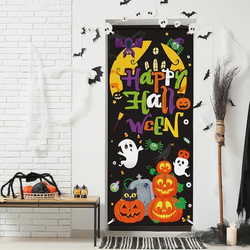Halloween Door Cover Set - Trick or Treat Banners for Haunted House & Party - 2 Pieces Variation of Halloween