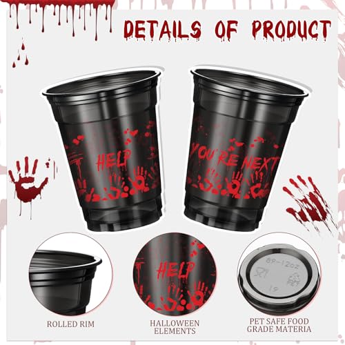 Halloween Bloody Plastic Cups with Hand Print Design - 100 Pack, 12oz