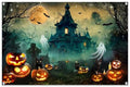Halloween Party Banner 10x8ft Blue Polyester Spooky Backdrop Decorations for Photoshoot
