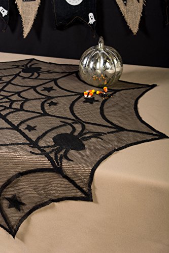 Halloween Black Lace Overlay Tabletop Decor - 40 Inch Round Spider Web Table Cover Variation of Spider Web / 40"