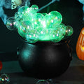 Halloween Bubbling Cauldron Set with 40 Ball Ornaments, Lights, Webs & Spiders - Warm White & Green