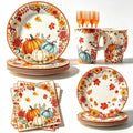 Fall Autumn Disposable Dinnerware Set for 24 Guests - Plates, Napkins & Utensils