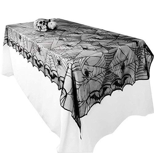 Halloween Lace Tablecloth Bat Spider Web Decor 48x96 Inch Spooky Party Cover